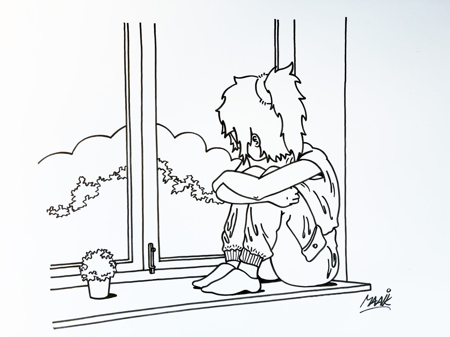 Tekening - origineel - eenzaam