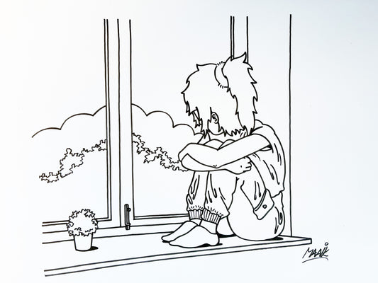 Tekening - origineel - eenzaam